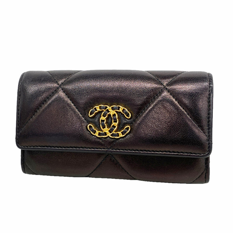 【6hc2030-k】シャネル 財布 シャネル19 ラムスキン ブラック ゴールド金具【中古】レディース