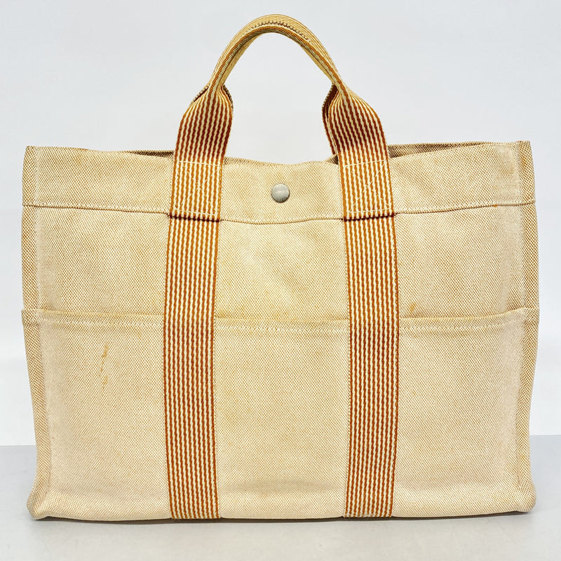【6hc2050-k】エルメス トートバッグ ニューフールトゥMM キャンバス オレンジ シルバー金具【中古】メンズ レディース ユニセックス