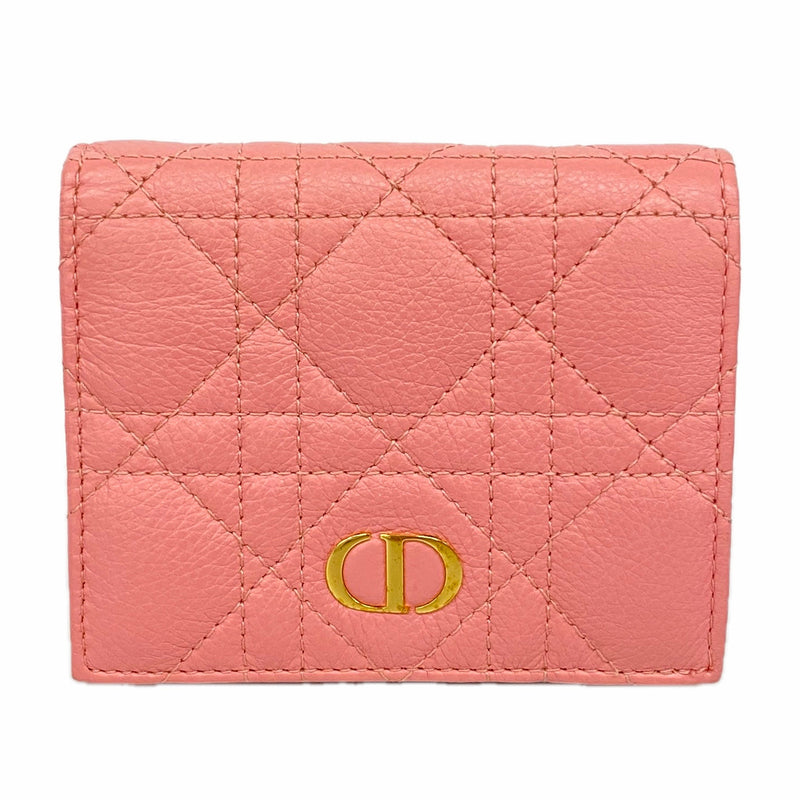 【6hc2063】クリスチャンディオール 財布 カナージュ レザー ピンク ゴールド金具【中古】レディース