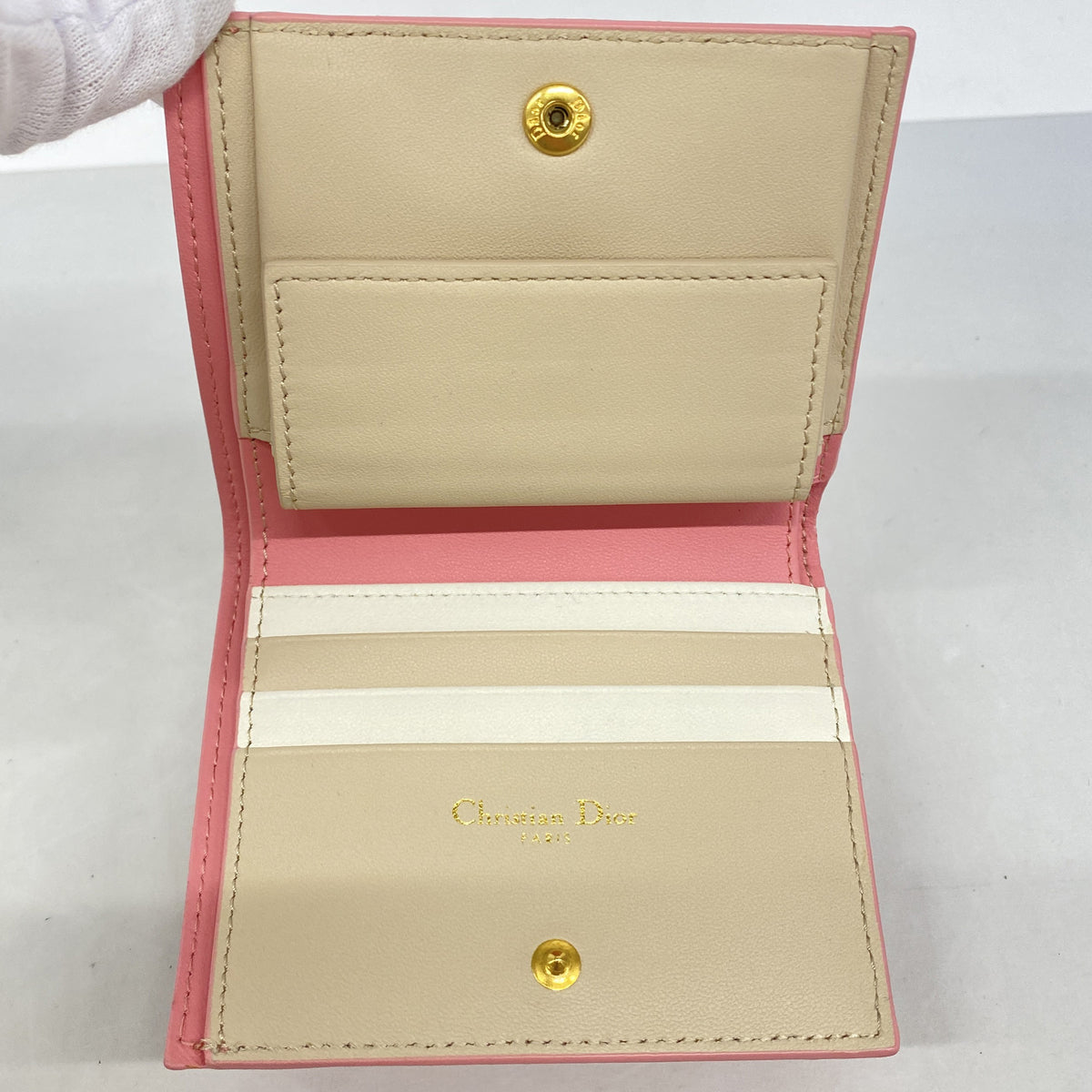 【6hc2063】クリスチャンディオール 財布 カナージュ レザー ピンク ゴールド金具【中古】レディース