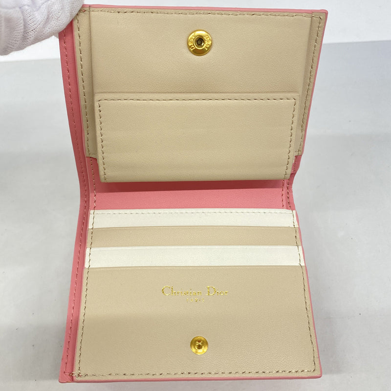 【6hc2063】クリスチャンディオール 財布 カナージュ レザー ピンク ゴールド金具【中古】レディース