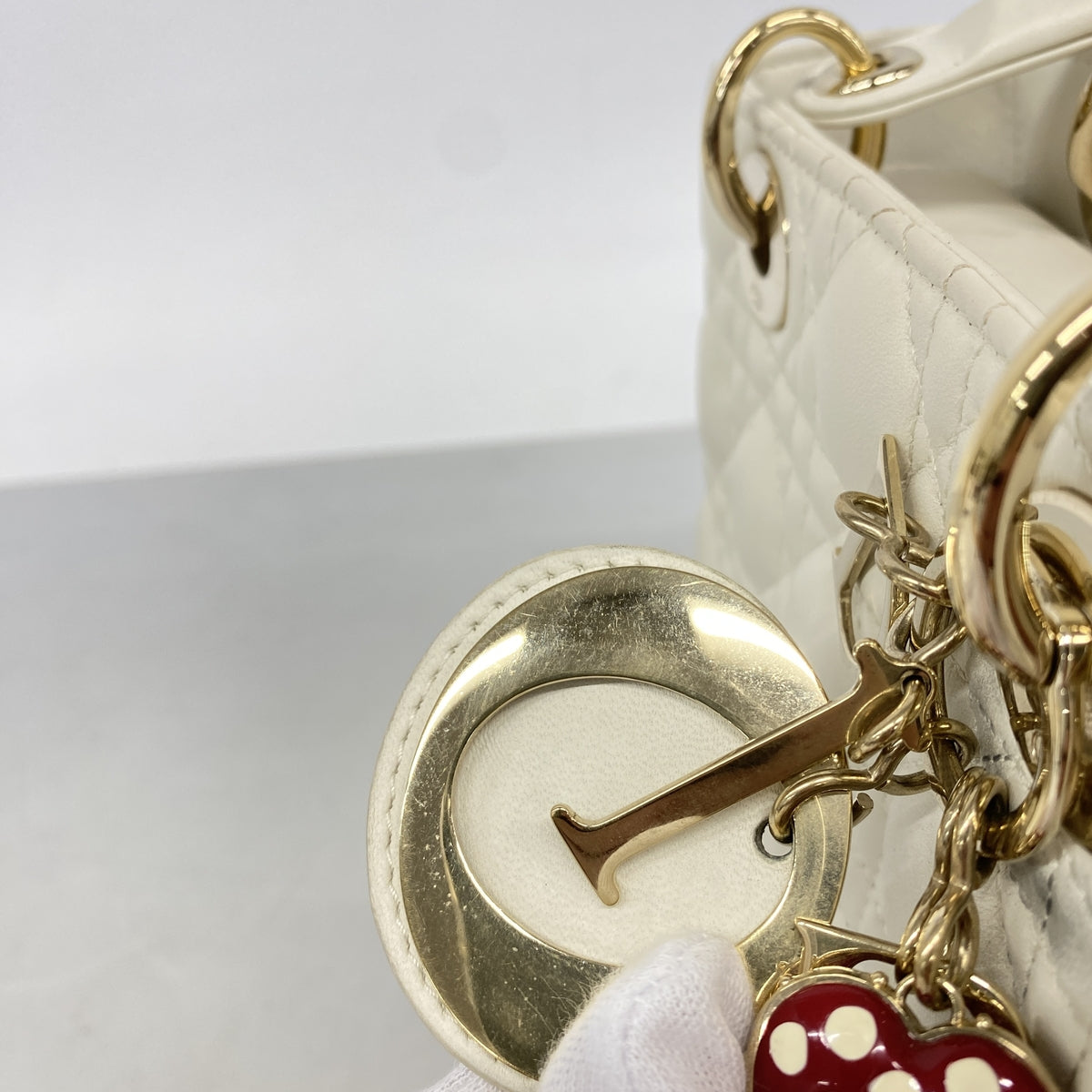 【6hc2064】クリスチャンディオール ハンドバッグ カナージュ レディディオール レザー ホワイト シャンパンゴールド金具 2wayバッグ【中古】レディース