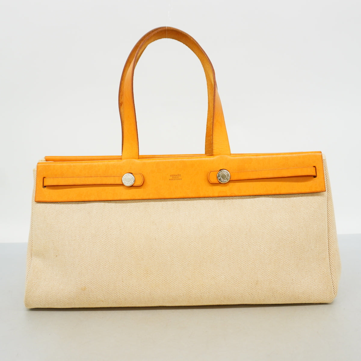 【6hc2083】エルメス トートバッグ エールバッグカバスMM トワルアッシュ ナチュラル シルバー金具 □G刻印【中古】レディース