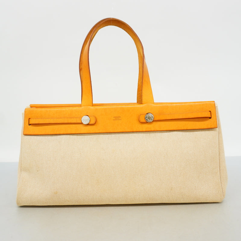 【6hc2083】エルメス トートバッグ エールバッグカバスMM トワルアッシュ ナチュラル シルバー金具 □G刻印【中古】レディース