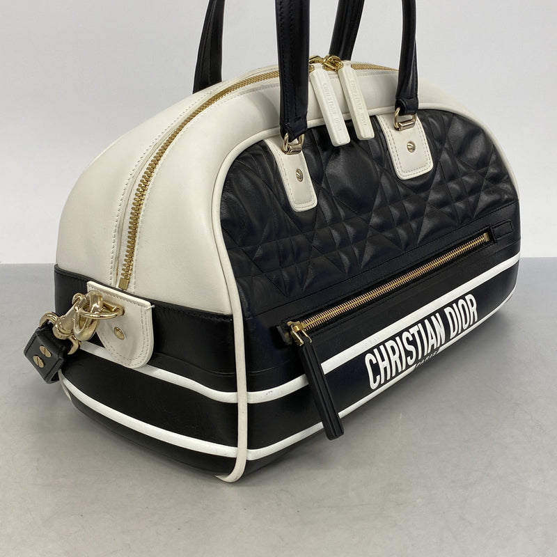 【6hc2100】クリスチャンディオール ハンドバッグ ヴァイブ レザー ブラック ホワイト ゴールド金具 2wayバック【中古】レディース