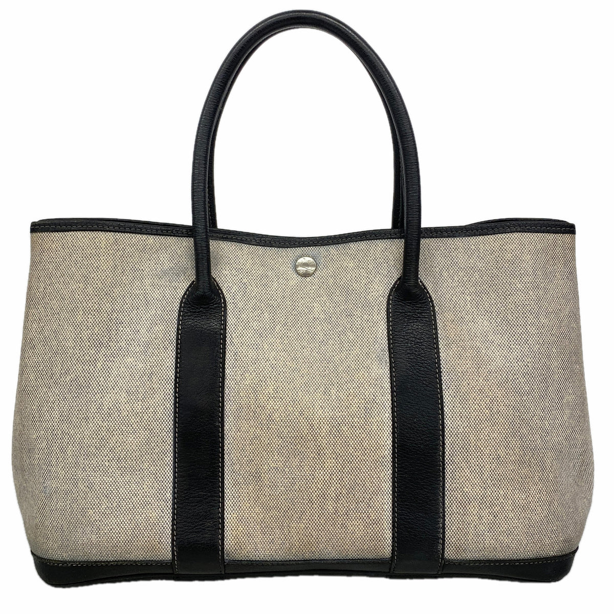 【6hc2101】エルメス トートバッグ ガーデンパーティPM トワルアッシュ ブラック シルバー金具 □F刻印【中古】レディース