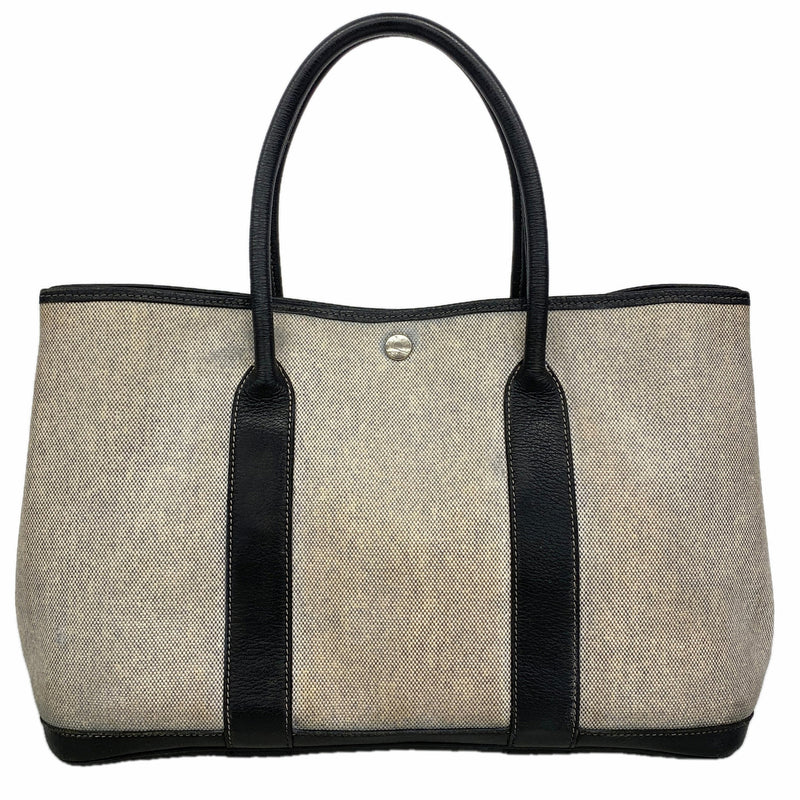 【6hc2101】エルメス トートバッグ ガーデンパーティPM トワルアッシュ ブラック シルバー金具 □F刻印【中古】レディース