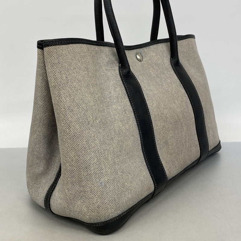 【6hc2101】エルメス トートバッグ ガーデンパーティPM トワルアッシュ ブラック シルバー金具 □F刻印【中古】レディース