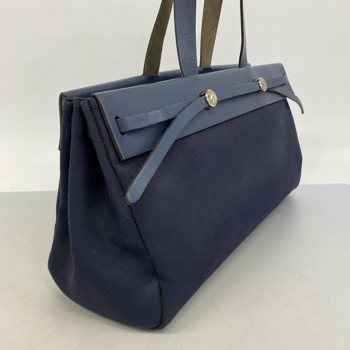 【6hc2102】エルメス トートバッグ エールバッグカバス トワルアッシュ ネイビー シルバー金具 □F刻印【中古】レディース