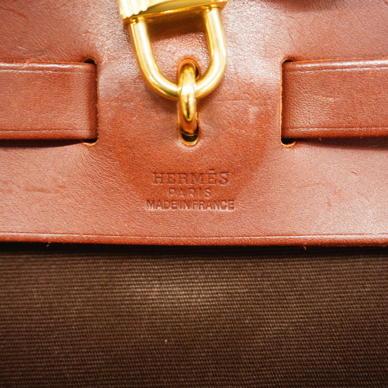 【6hc2106】エルメス ハンドバッグ エールバッグPM トワルオフィシエ ブラウン ゴールド金具 □F刻印 2wayバック【中古】レディース