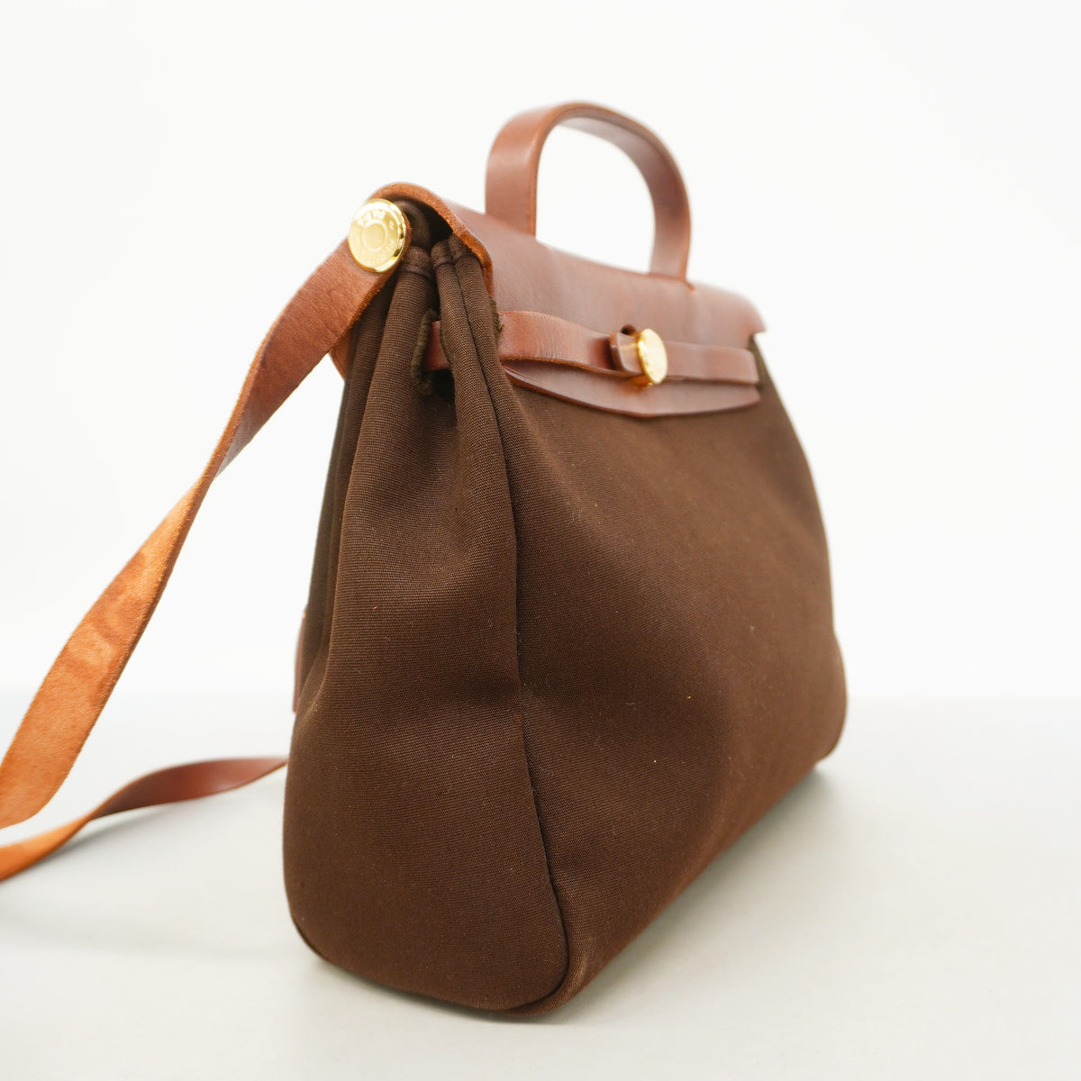 【6hc2106】エルメス ハンドバッグ エールバッグPM トワルオフィシエ ブラウン ゴールド金具 □F刻印 2wayバック【中古】レディース