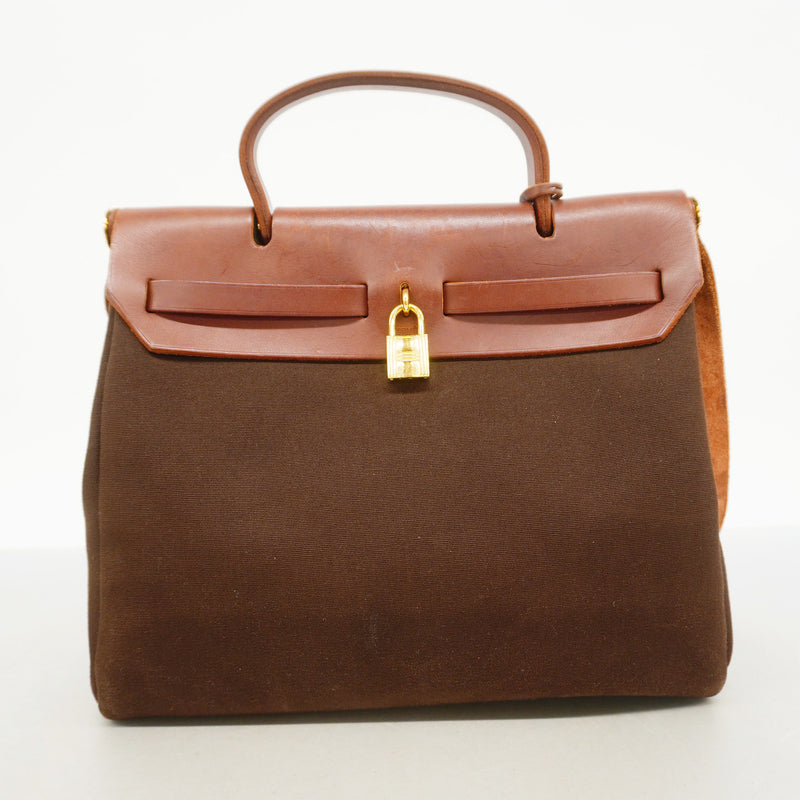 【6hc2106】エルメス ハンドバッグ エールバッグPM トワルオフィシエ ブラウン ゴールド金具 □F刻印 2wayバック【中古】レディース