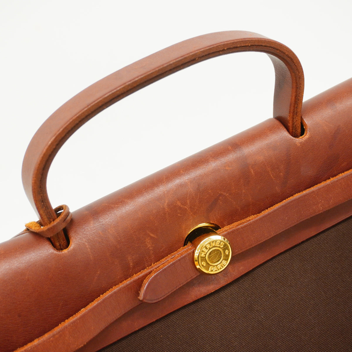 【6hc2106】エルメス ハンドバッグ エールバッグPM トワルオフィシエ ブラウン ゴールド金具 □F刻印 2wayバック【中古】レディース