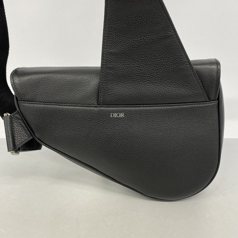 【6hc2125】クリスチャンディオール ボディバッグ サドルバッグ レザー ブラック シルバー金具【中古】メンズ