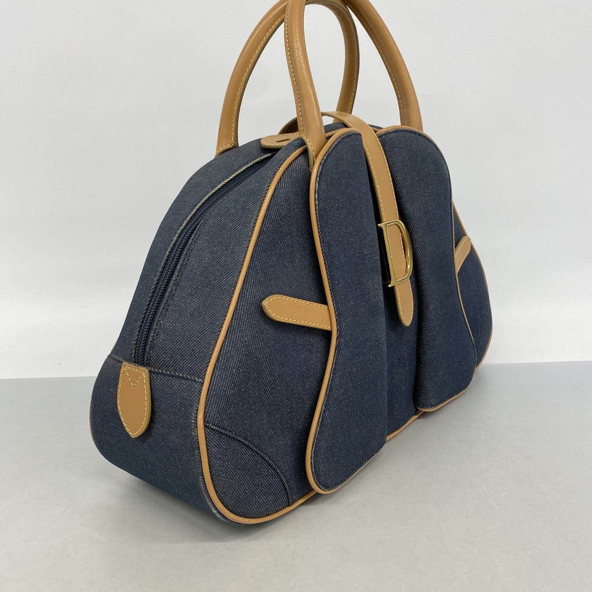 【6hc2146】クリスチャンディオール ハンドバッグ ダブルサドル デニム ネイビー ゴールド金具【中古】レディース