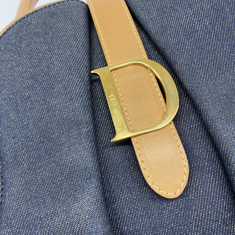 【6hc2146】クリスチャンディオール ハンドバッグ ダブルサドル デニム ネイビー ゴールド金具【中古】レディース