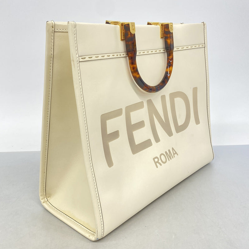 【6hc2147】フェンディ トートバッグ サンシャインショッパー レザー ホワイト ライトブラウン ゴールド金具【中古】レディース
