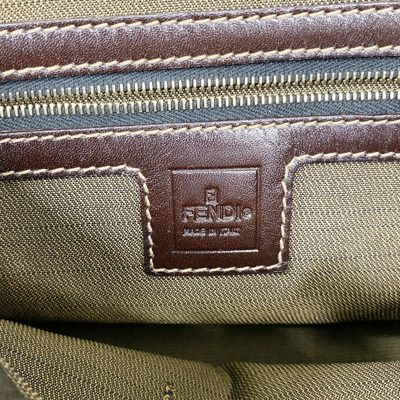 【6hc2166】フェンディ ハンドバッグ ズッカ マンマバケット ナイロンキャンバス ブラウン ゴールド金具【中古】レディース