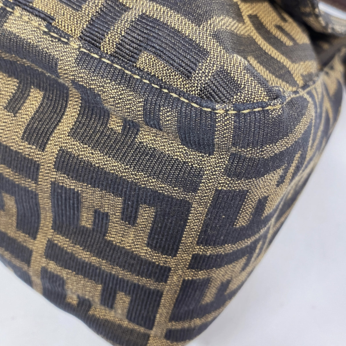 【6hc2166】フェンディ ハンドバッグ ズッカ マンマバケット ナイロンキャンバス ブラウン ゴールド金具【中古】レディース