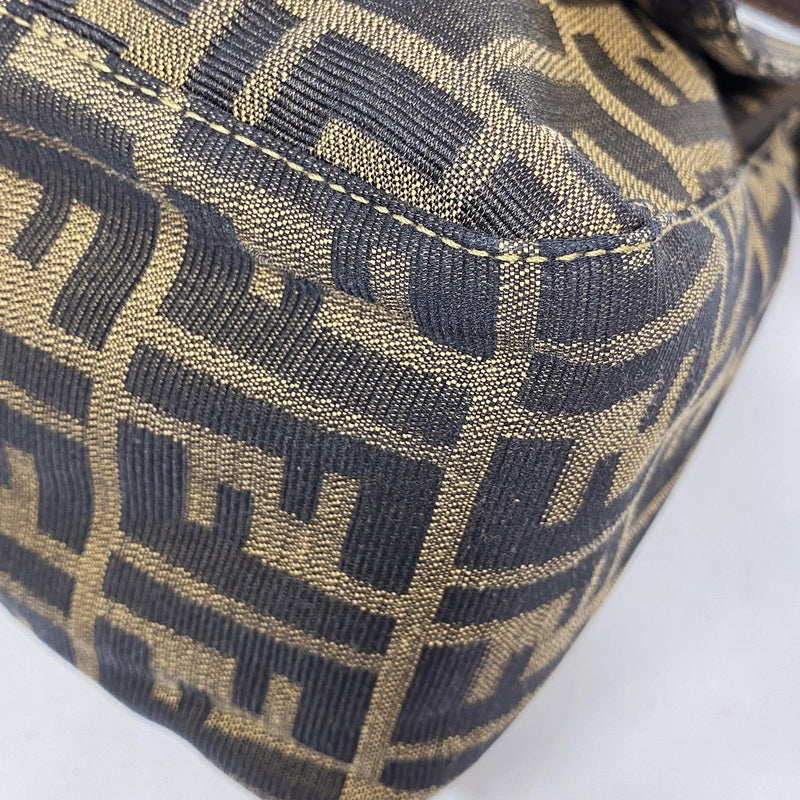 【6hc2166】フェンディ ハンドバッグ ズッカ マンマバケット ナイロンキャンバス ブラウン ゴールド金具【中古】レディース