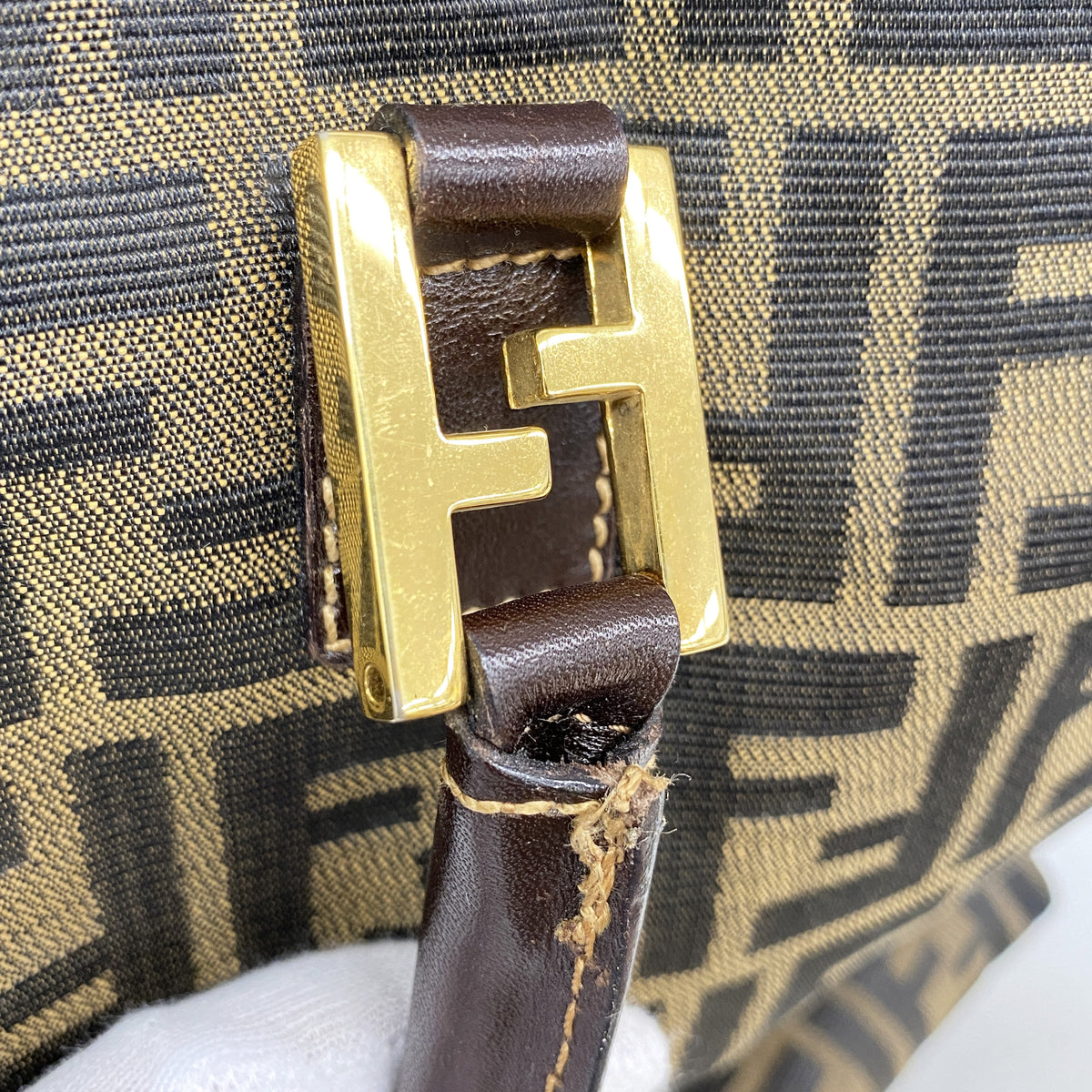 【6hc2167】フェンディ トートバッグ ズッカ ナイロンキャンバス ブラウン ゴールド金具【中古】レディース