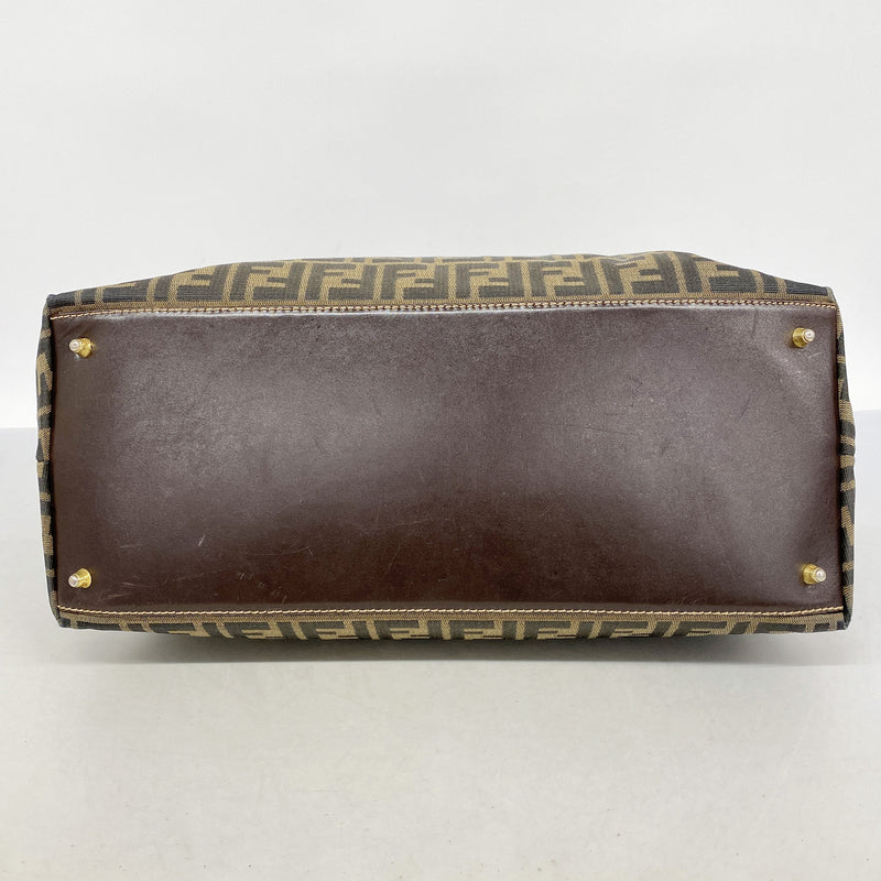 【6hc2167】フェンディ トートバッグ ズッカ ナイロンキャンバス ブラウン ゴールド金具【中古】レディース