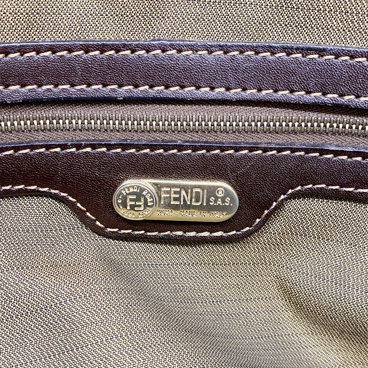 【6hc2167】フェンディ トートバッグ ズッカ ナイロンキャンバス ブラウン ゴールド金具【中古】レディース