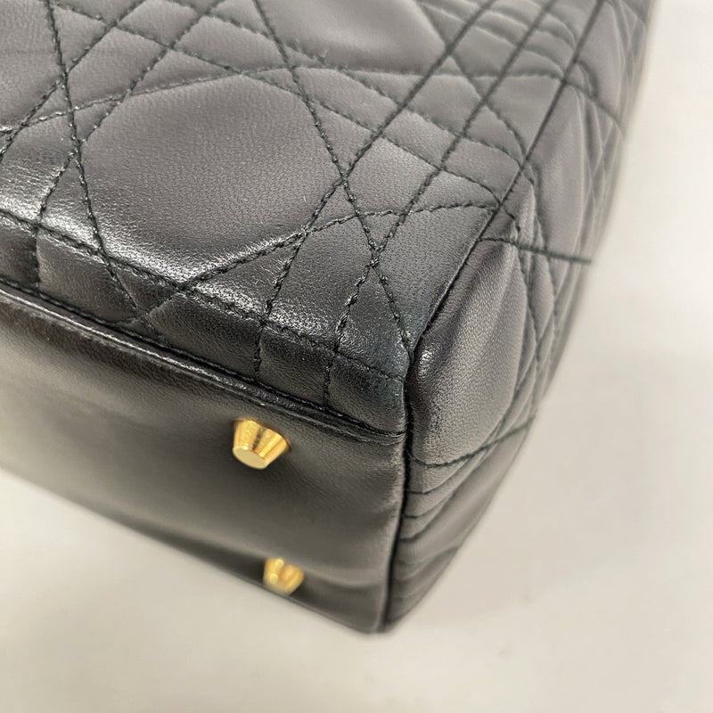 【6hc2168】クリスチャンディオール ハンドバッグ カナージュ レディディオール レザー ブラック ゴールド金具 2wayバック【中古】レディース