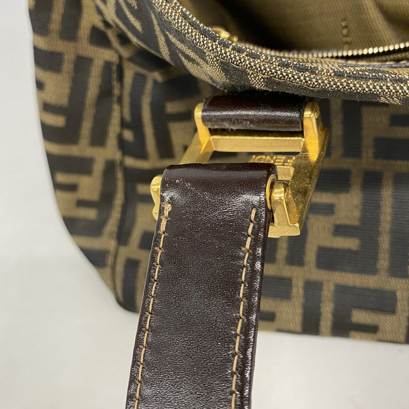 【6hc2192】フェンディ ハンドバッグ ズッカ ナイロンキャンバス ブラウン ゴールド金具【中古】レディース