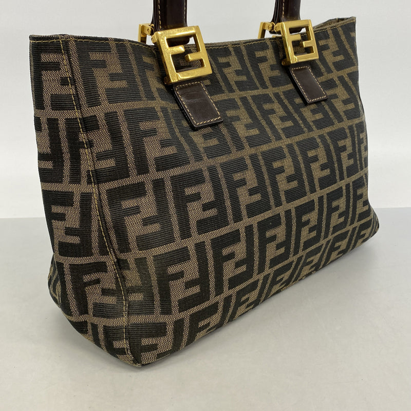 【6hc2192】フェンディ ハンドバッグ ズッカ ナイロンキャンバス ブラウン ゴールド金具【中古】レディース