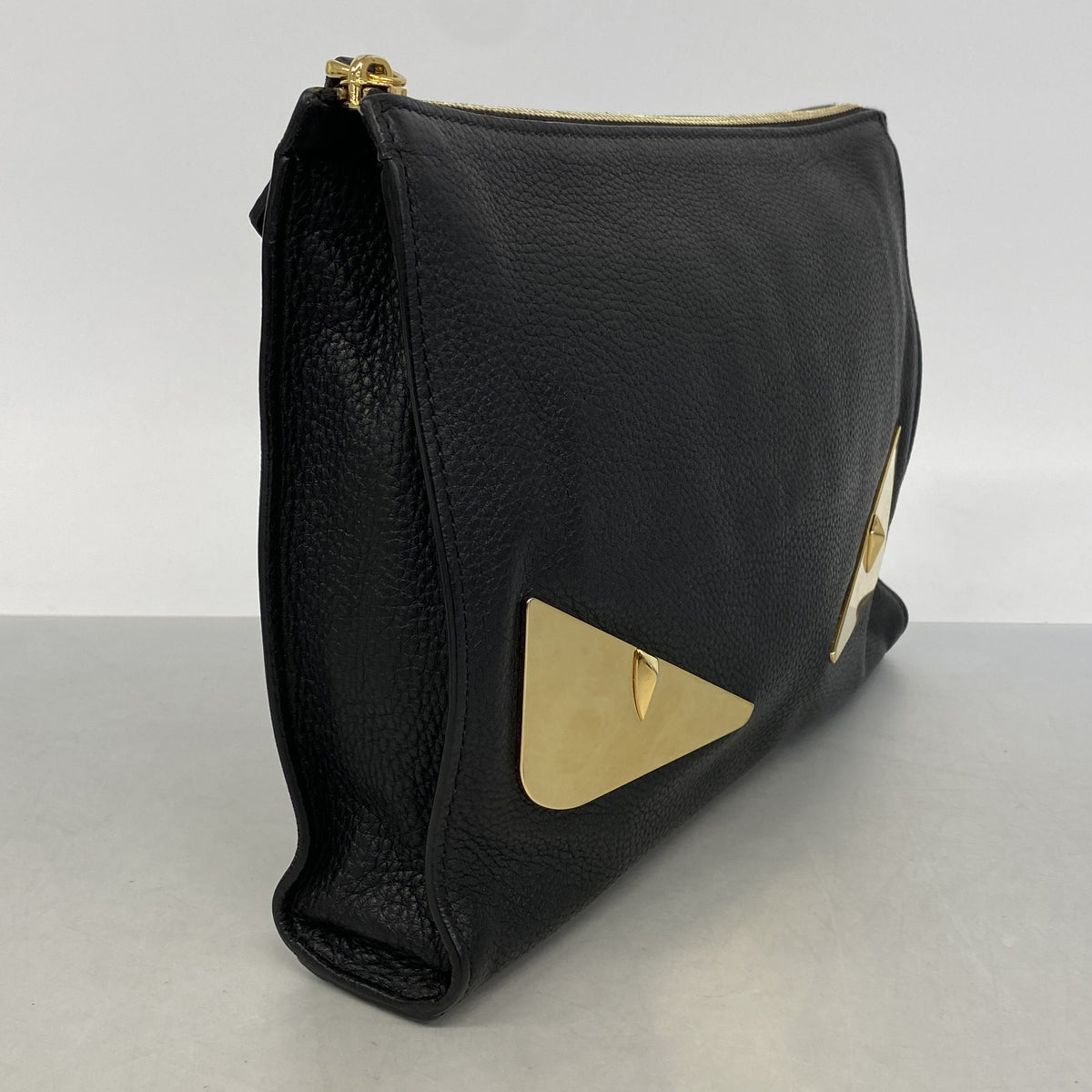 【6hc2193】フェンディ クラッチバッグ モンスター レザー ブラック ゴールド金具【中古】メンズ