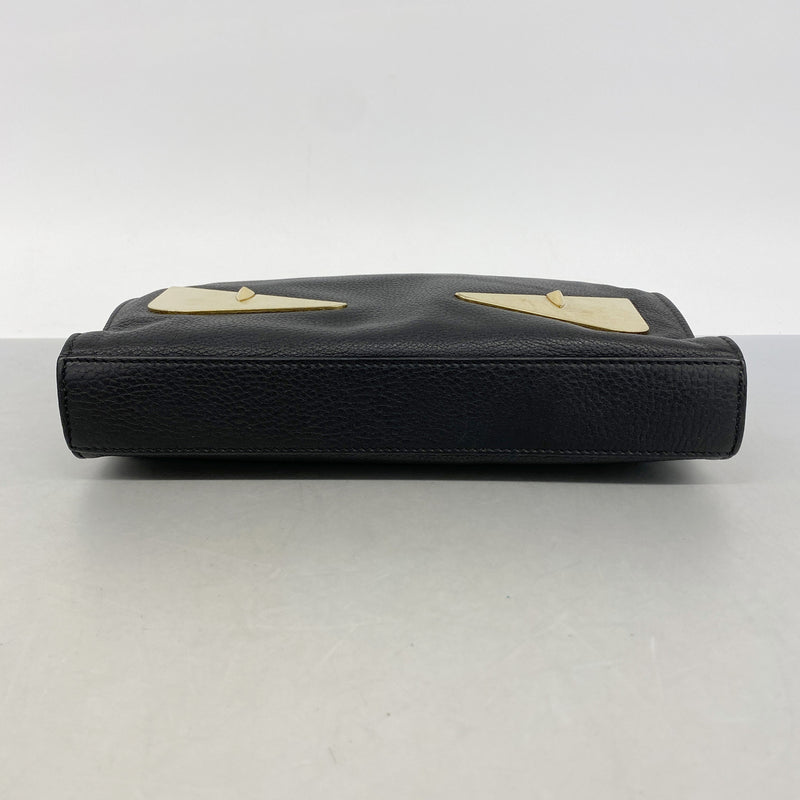 【6hc2193】フェンディ クラッチバッグ モンスター レザー ブラック ゴールド金具【中古】メンズ