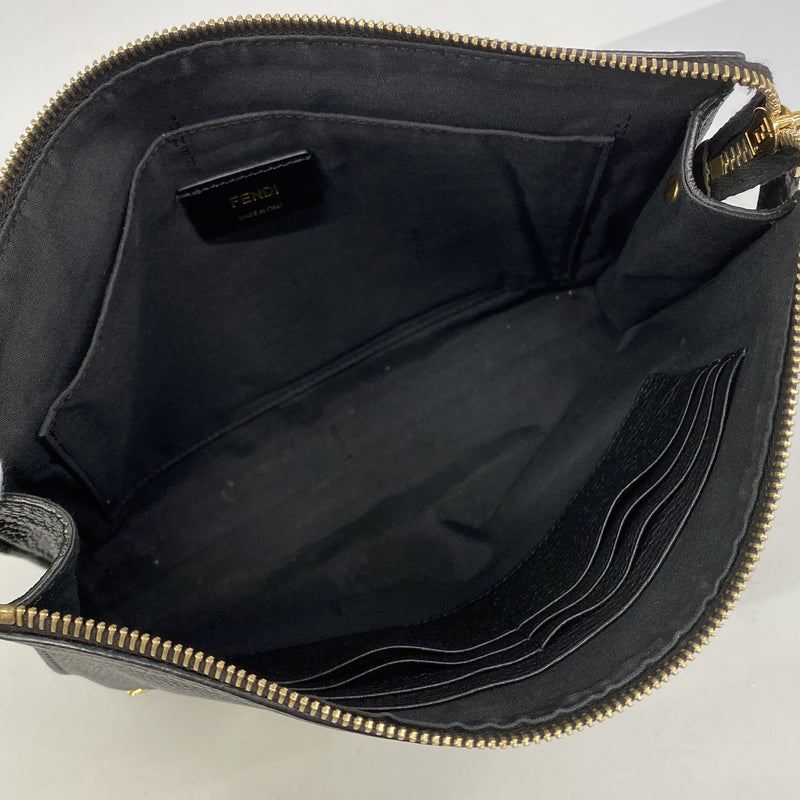 【6hc2193】フェンディ クラッチバッグ モンスター レザー ブラック ゴールド金具【中古】メンズ
