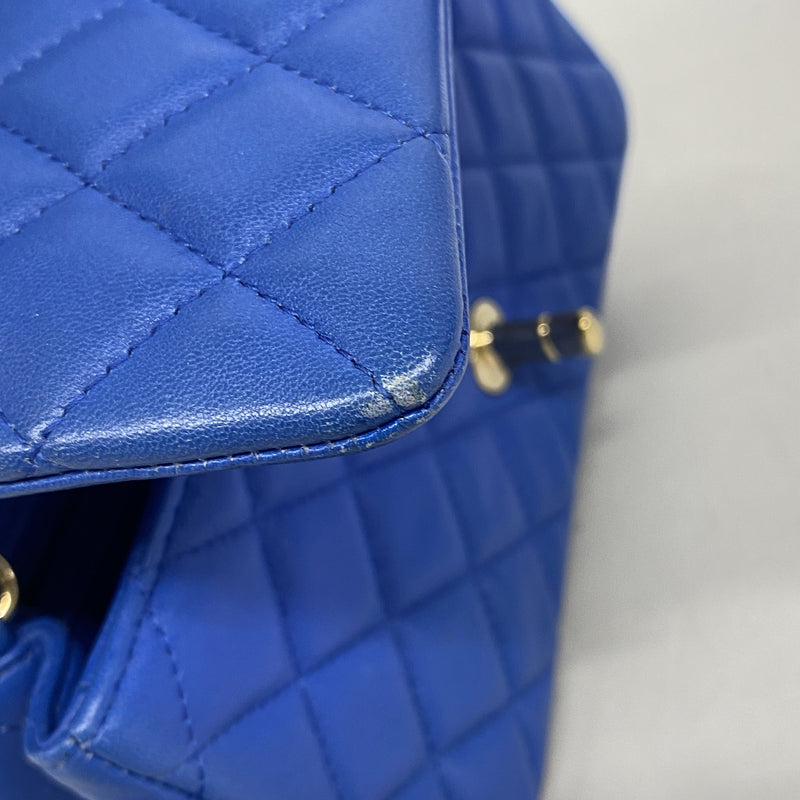 【6hc2202】シャネル ショルダーバッグ ミニマトラッセ チェーンショルダー ラムスキン ブルー ゴールド金具【中古】レディース