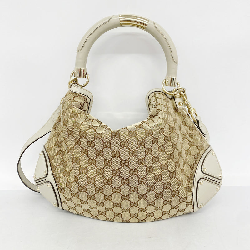 【6hc2254-k】グッチ ハンドバッグ GGキャンバス/バンブー 185566 キャンバス ブラウン ゴールド金具 2wayバック【中古】レディース
