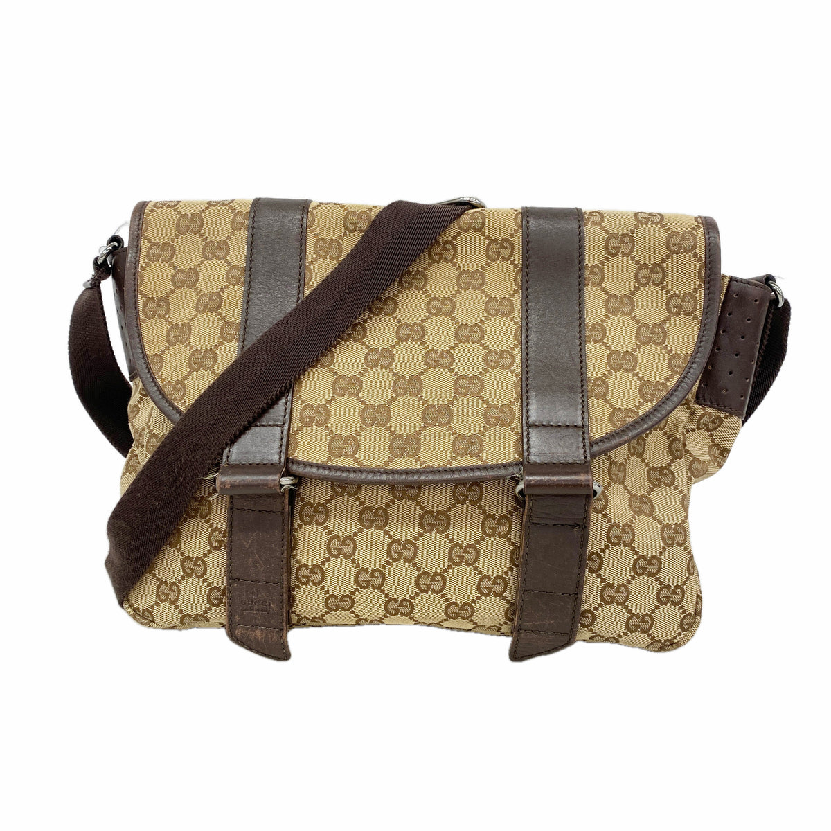 【6hc2255-k】グッチ ショルダーバッグ GGキャンバス 145859 キャンバス ブラウン シルバー金具【中古】レディース