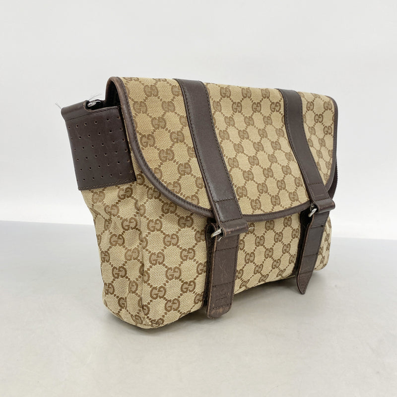 【6hc2255-k】グッチ ショルダーバッグ GGキャンバス 145859 キャンバス ブラウン シルバー金具【中古】レディース