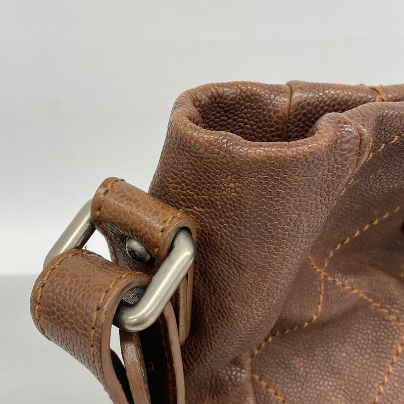 【6hc2256-k】シャネル ハンドバッグ ワイルドステッチ キャビアスキン ブラウン シルバー金具 2wayバック【中古】レディース