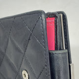 【6hc2259-k】シャネル 財布 カンボン ラムスキン ブラック ホワイト シルバー金具【中古】レディース