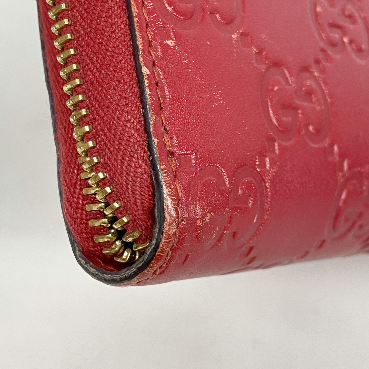 【6hc2313-k】グッチ 長財布 グッチシマ 410102 レザー レッド ゴールド金具【中古】レディース