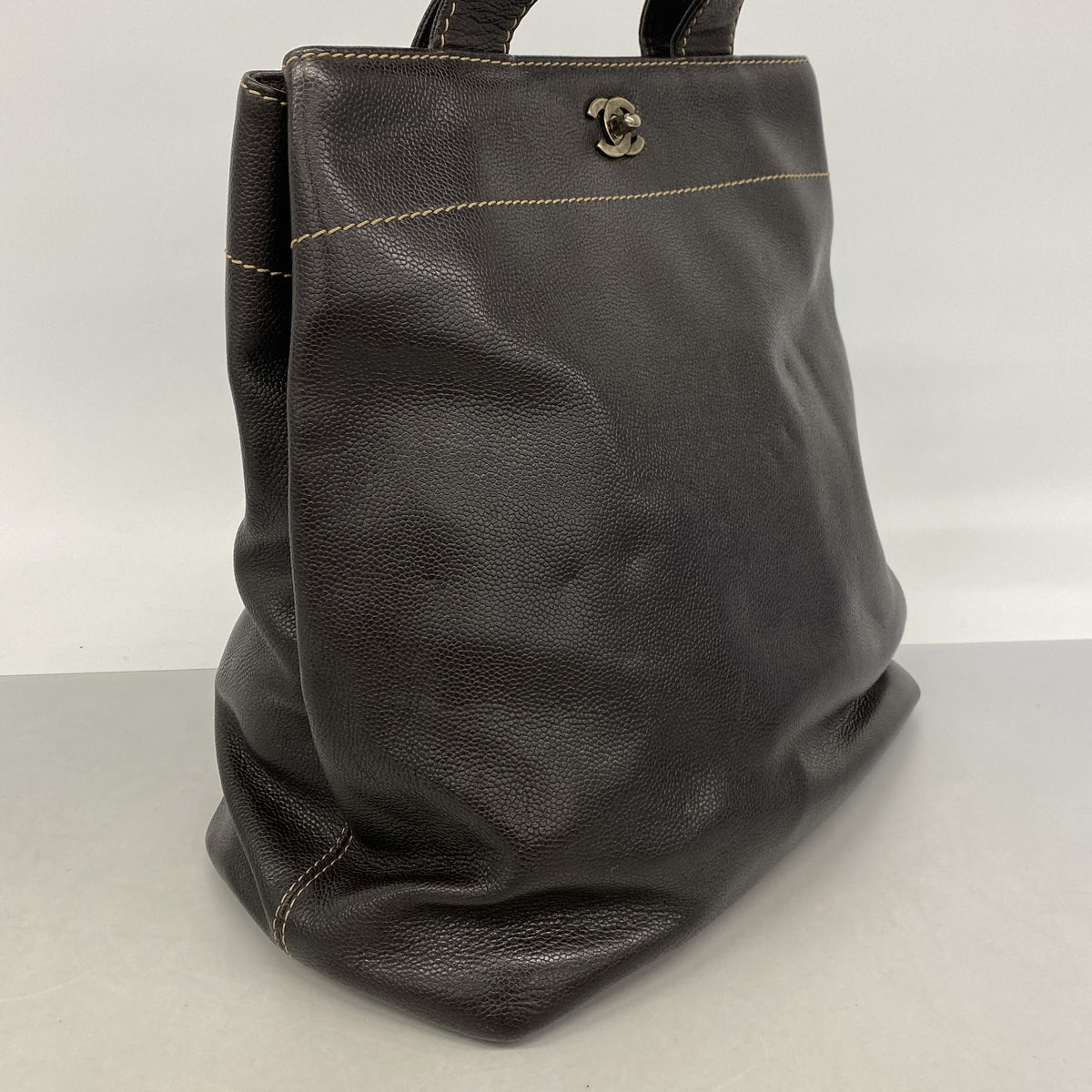 【6hc2390-k】シャネル トートバッグ キャビアスキン ブラウン シルバー金具【中古】レディース