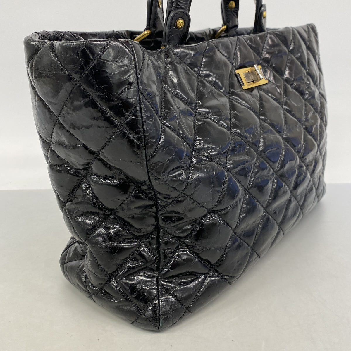 【6hc2391-k】シャネル トートバッグ 2.55/マトラッセ チェーンショルダー ヴィンテージカーフ ブラック ゴールド/シルバー金具 2wayバッグ【中古】レディース