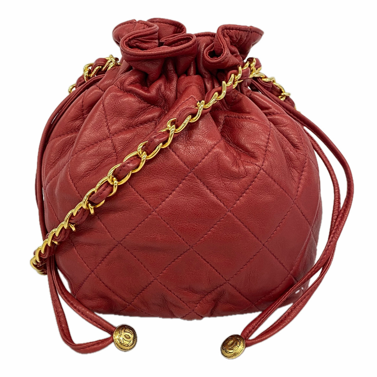 【6hc2393-k】シャネル ショルダーバッグ マトラッセ チェーンショルダー ラムスキン レッド ゴールド金具【中古】レディース