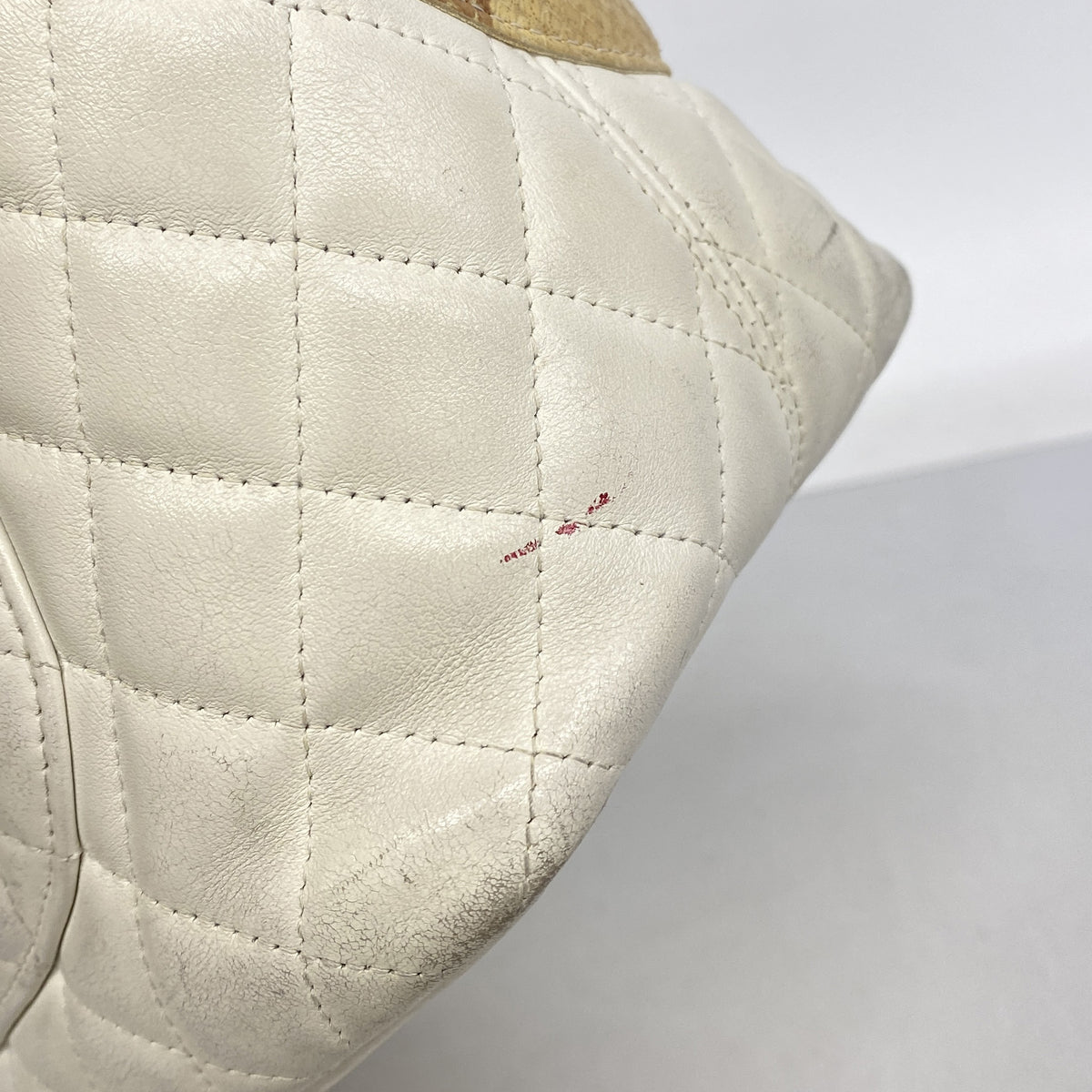 【6hc2394-k】シャネル トートバッグ カンボン ラムスキン パイソン ホワイト シルバー金具【中古】レディース