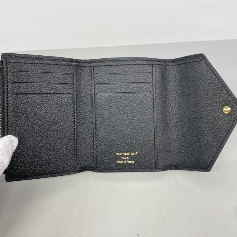 【6hc2397-k】ルイヴィトン 三つ折り財布 モノグラム・アンプラント バイカラー ポルトフォイユヴィクトリーヌ M80968 ブラック ベージュ【中古】レディース