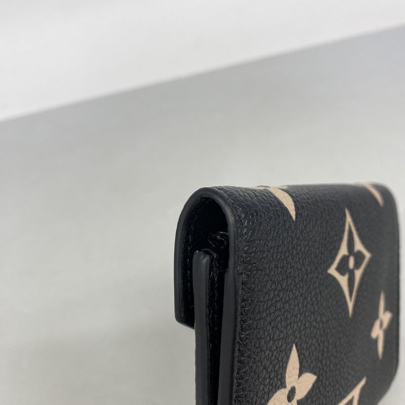 【6hc2397-k】ルイヴィトン 三つ折り財布 モノグラム・アンプラント バイカラー ポルトフォイユヴィクトリーヌ M80968 ブラック ベージュ【中古】レディース