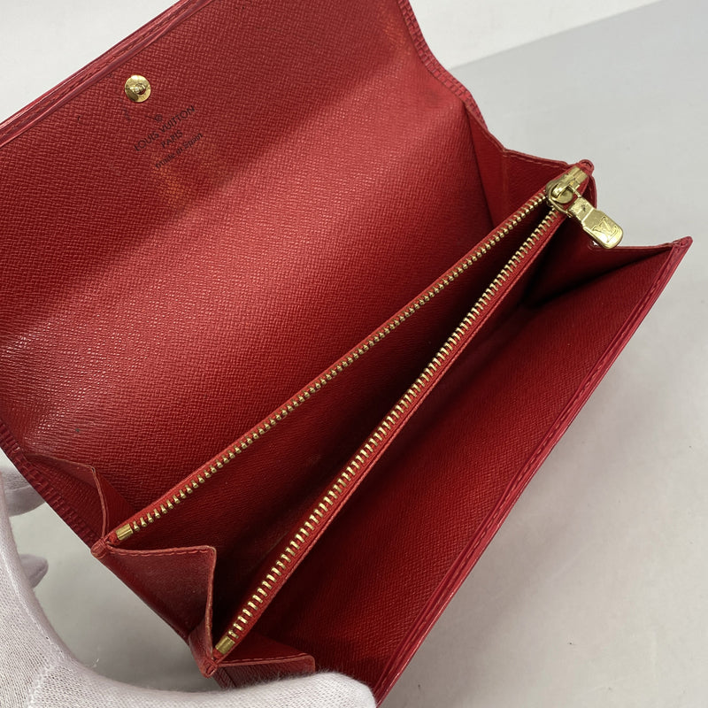【6hc2411-k】ルイヴィトン 長財布 エピ ポシェットポルトモネクレディ M6357E ルージュ【中古】レディース