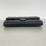 【6hc2429-k】シャネル 長財布 マトラッセ ラムスキン ブラック シルバー金具【中古】レディース