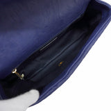 【6hc2442-k】シャネル ショルダーバッグ Wチェーン シェブロン レザー ネイビー ゴールド金具【中古】レディース