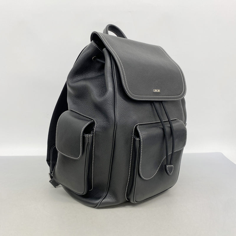【6hc2471-e】クリスチャンディオール リュック・デイパック サドル レザー ブラック シルバー金具【中古】メンズ レディース ユニセックス